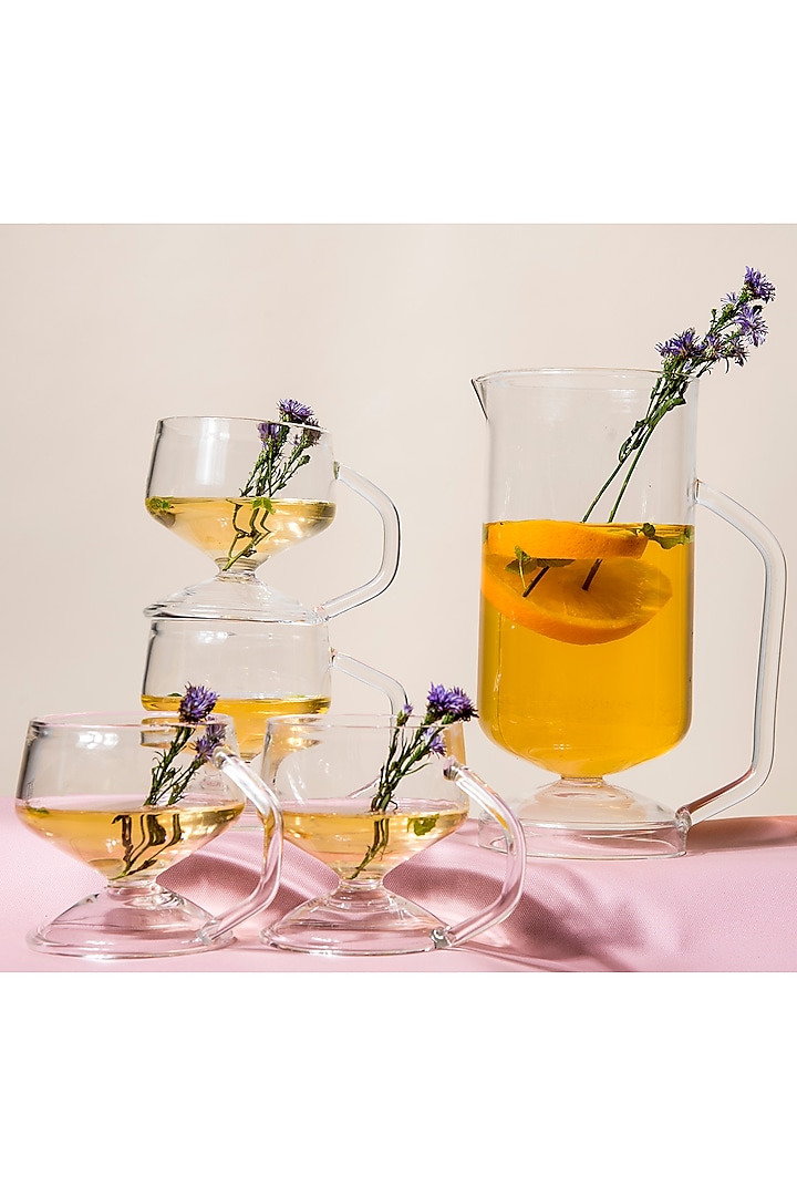 Transparent Glass Akio Pitcher & Mugs (Set of 5) by The Table Fable at Pernia's Pop Up Shop