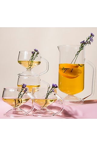 Transparent Glass Akio Pitcher & Mugs (Set of 5) by The Table Fable