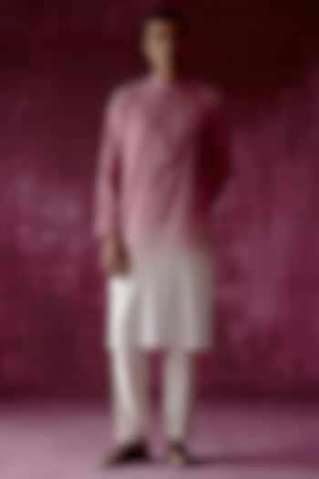 Pink Ombre Dyed Cotton Jacquard Kurta Set by Pouli Pret Men at Pernia's Pop Up Shop