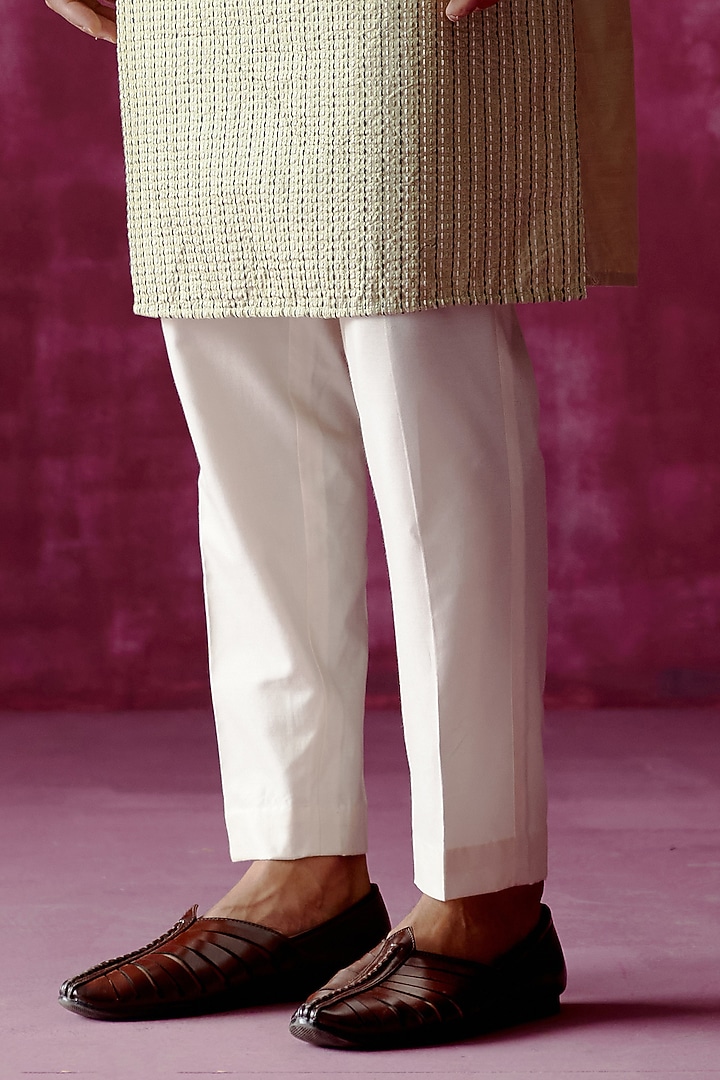 Sage Green Cotton Silk Embroidered Kurta Set by Pouli Pret Men at Pernia's Pop Up Shop