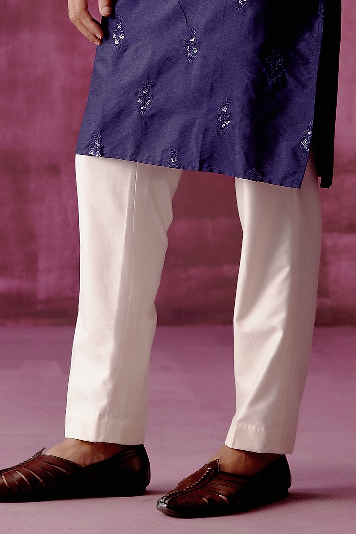 Navy Blue Cotton Silk Sequins Hand Embroidered Kurta Set by Pouli Pret Men at Pernia's Pop Up Shop