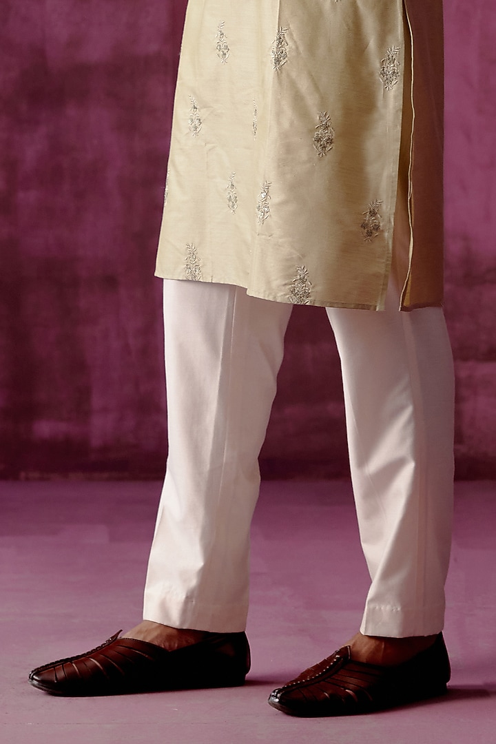 Sage Green Cotton Silk Sequins Hand Embroidered Kurta Set by Pouli Pret Men at Pernia's Pop Up Shop