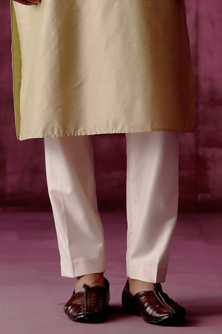 Sage Green Cotton Silk Tonal Embroidered Kurta Set by Pouli Pret Men at Pernia's Pop Up Shop