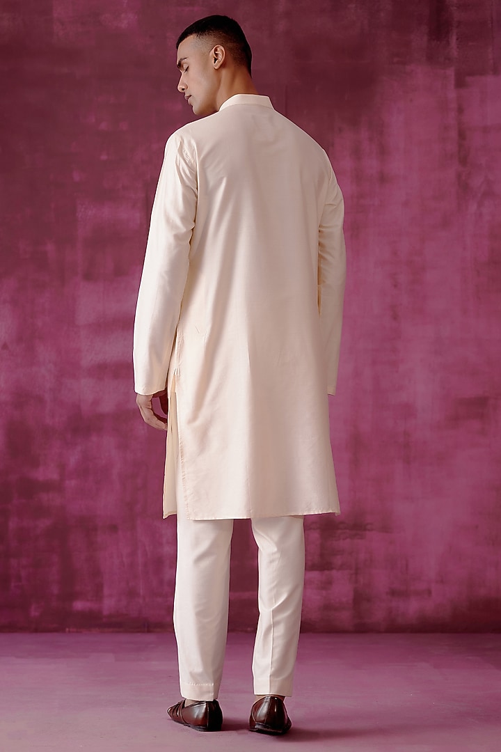 Off-White Cotton Silk Mirror Embroidered Kurta Set by Pouli Pret Men at Pernia's Pop Up Shop