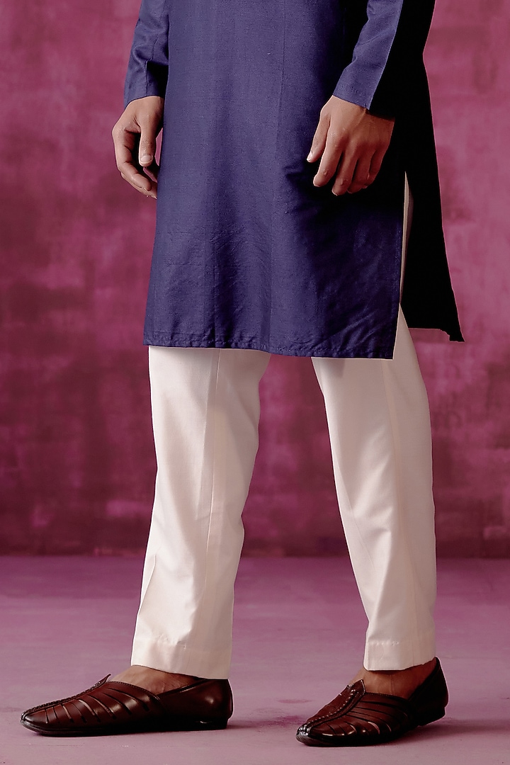 Navy Blue Cotton Silk Mirror Embroidered Kurta Set by Pouli Pret Men at Pernia's Pop Up Shop