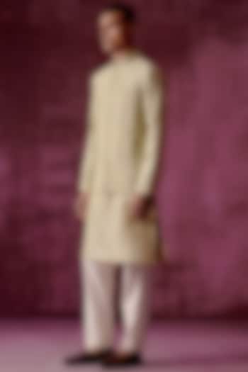 Sage Green Cotton Silk Sequin Hand Embroidered Bundi Jacket by Pouli Pret Men