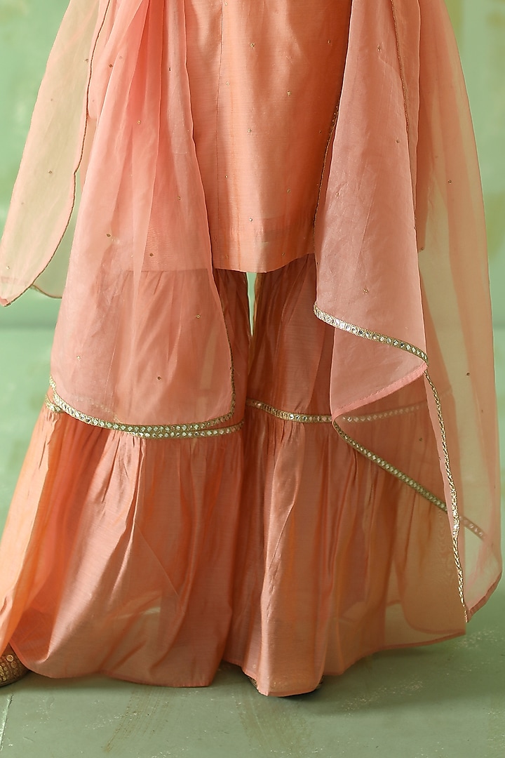 Vintage Pink Chanderi Mirror Embroidered Gharara Set by POULI at Pernia's Pop Up Shop