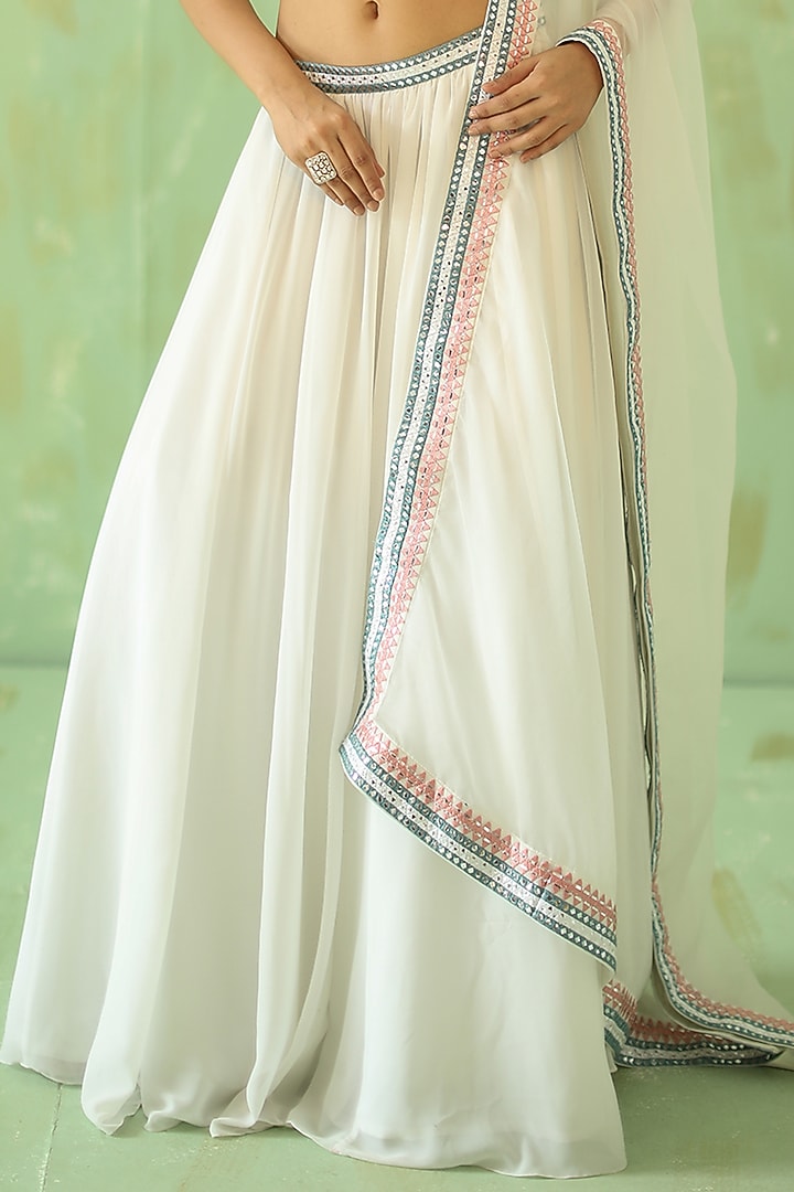 White Embroidered Wedding Lehenga Set by POULI at Pernia's Pop Up Shop