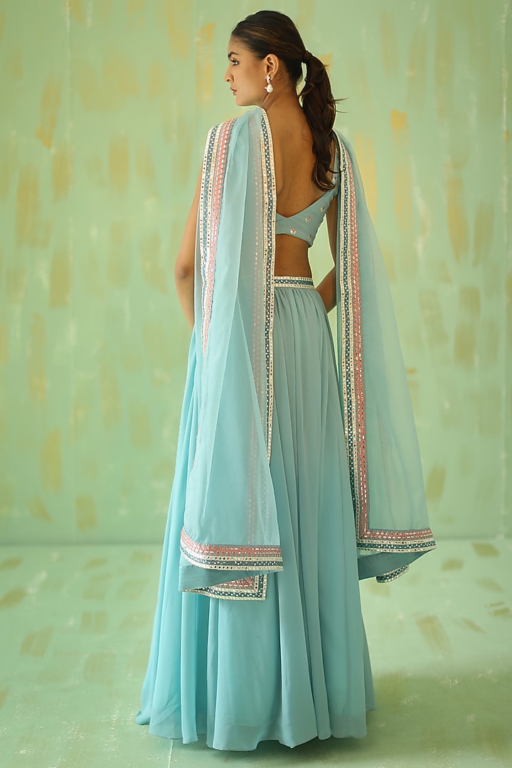 Powder Blue Embroidered Wedding Lehenga Set by POULI at Pernia's Pop Up Shop