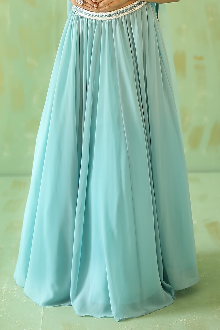 Powder Blue Embroidered Wedding Lehenga Set by POULI at Pernia's Pop Up Shop