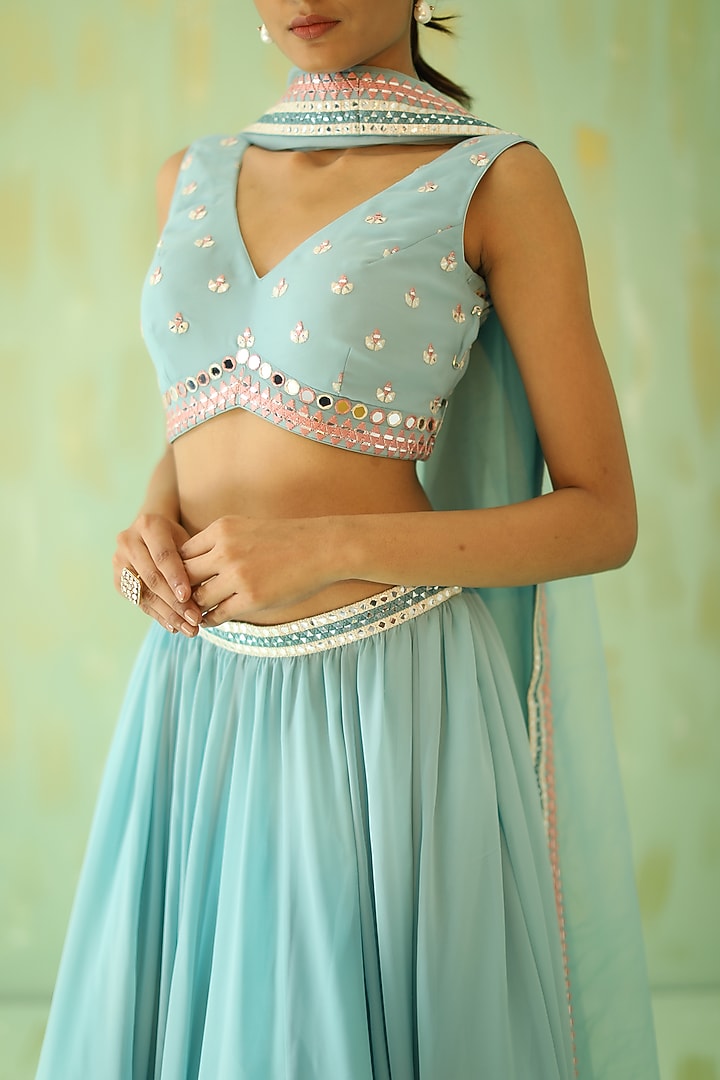 Powder Blue Embroidered Wedding Lehenga Set by POULI at Pernia's Pop Up Shop