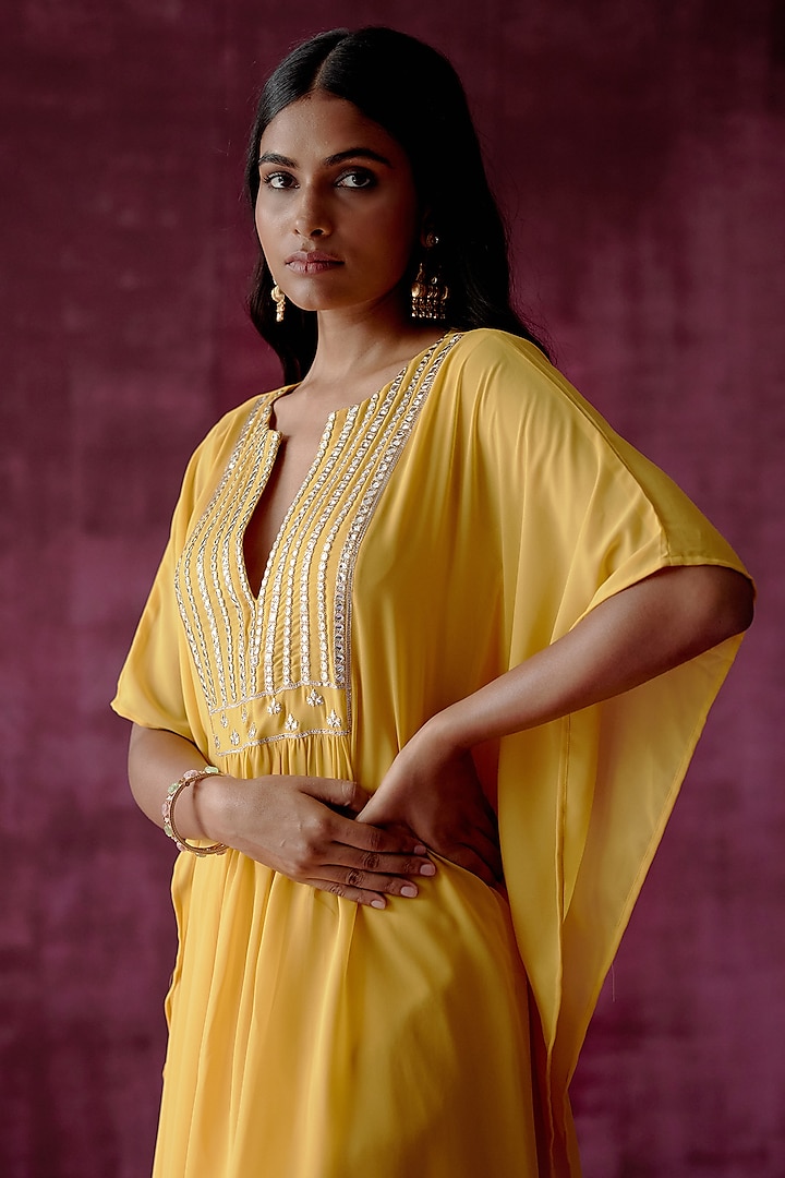 Ochre Yellow Embroidered Kaftan Set by POULI at Pernia's Pop Up Shop