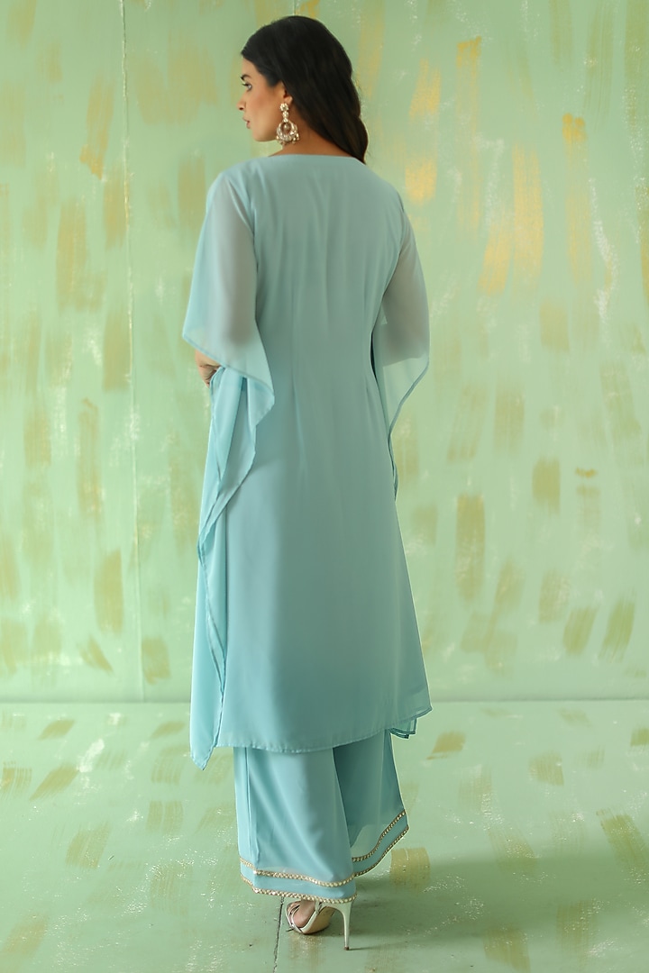 Powder Blue Embroidered Kaftan Set by POULI at Pernia's Pop Up Shop