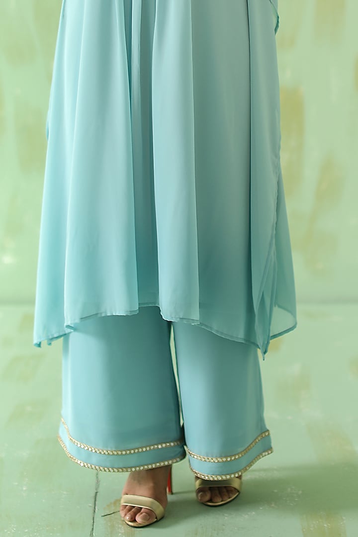 Powder Blue Embroidered Kaftan Set by POULI at Pernia's Pop Up Shop