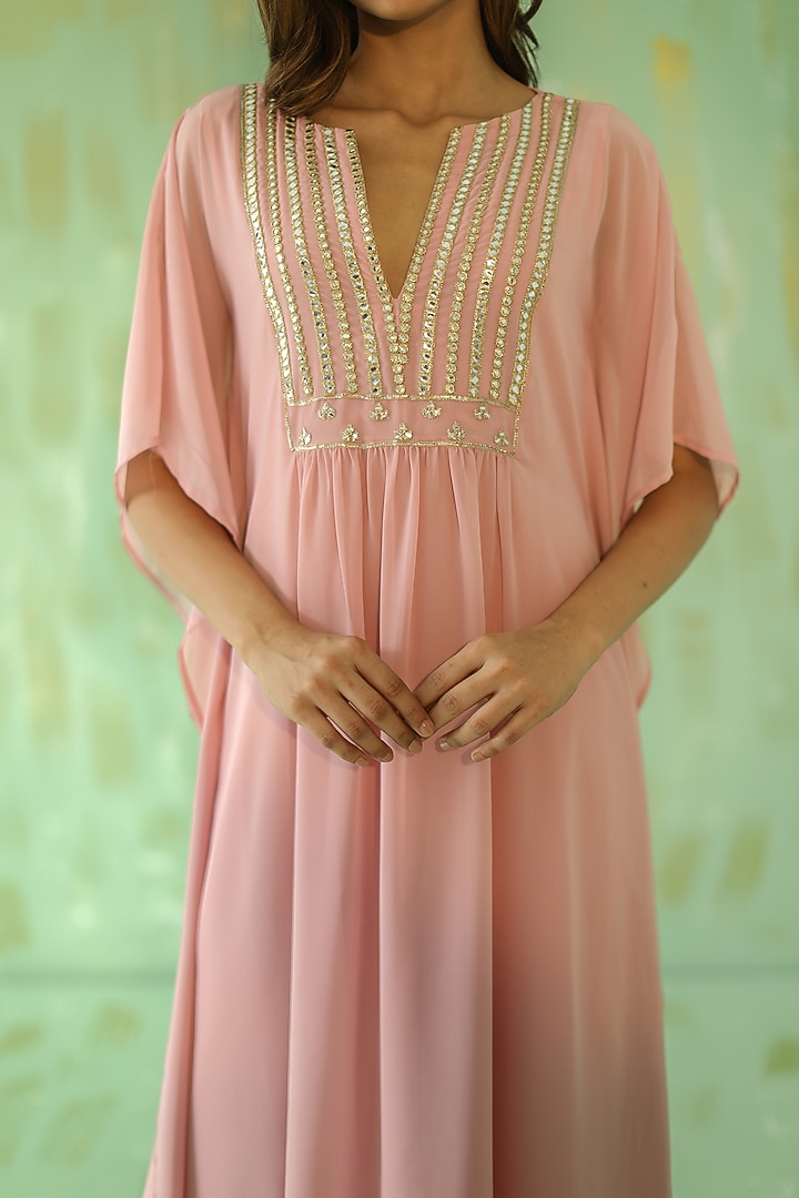 Light Pink Embroidered Kaftan Set by POULI at Pernia's Pop Up Shop