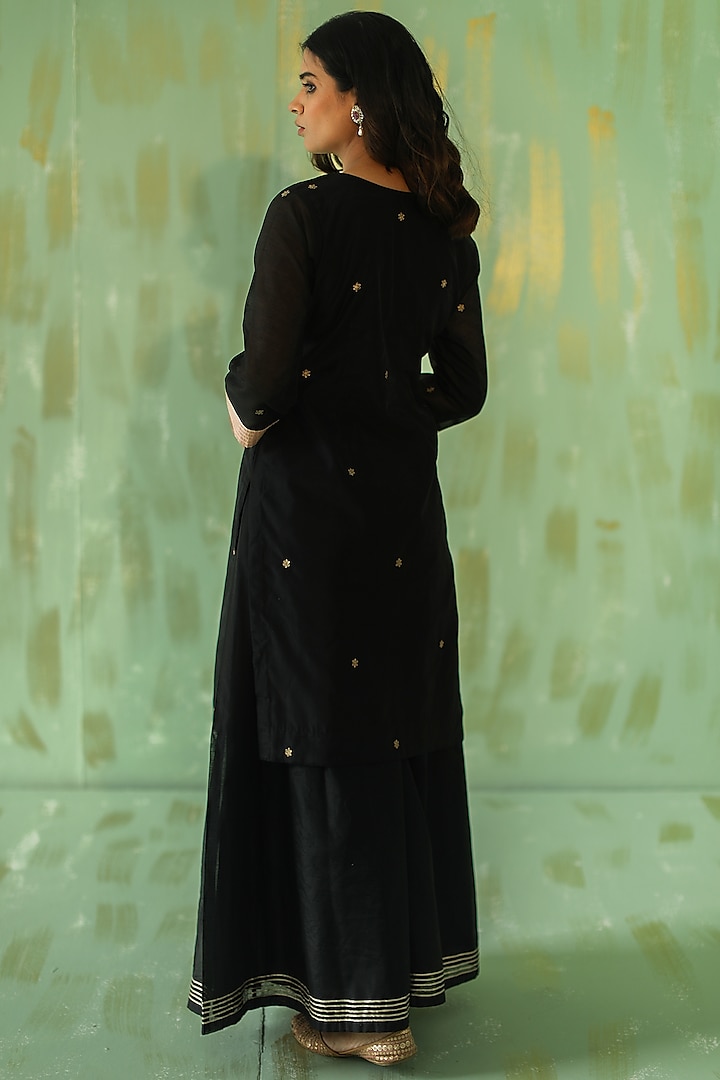 Black Embroidered Sharara Set by POULI at Pernia's Pop Up Shop
