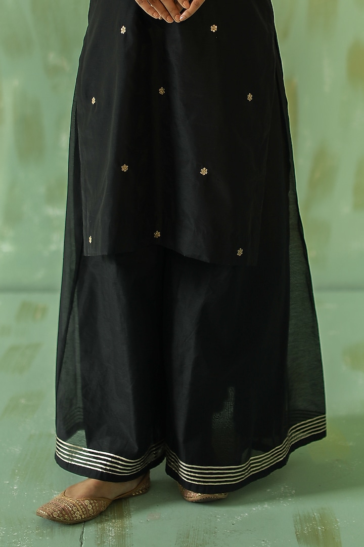 Black Embroidered Sharara Set by POULI at Pernia's Pop Up Shop