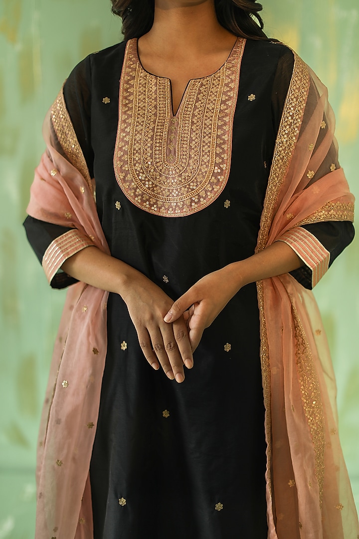 Black Embroidered Sharara Set by POULI at Pernia's Pop Up Shop