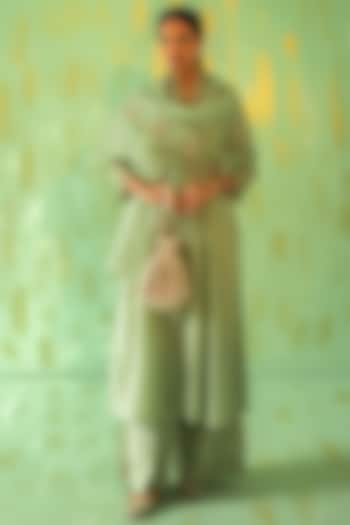 Sage Green Hand Embroidered Kurta Set by Tabeer