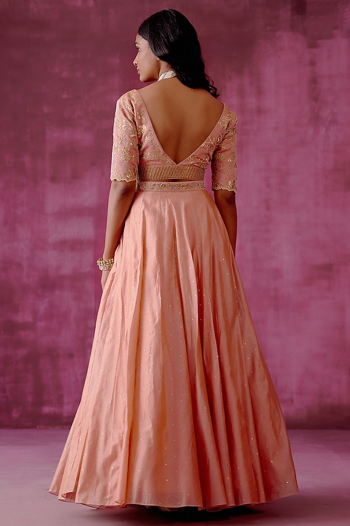 Vintage Pink Embroidered Wedding Lehenga Set by POULI at Pernia's Pop Up Shop