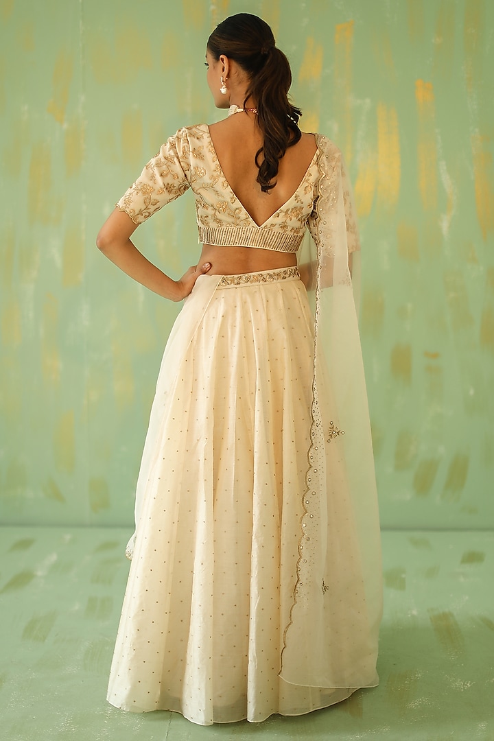 Cream - Fully Embroidered V neck Saree / Lehenga blouse - With