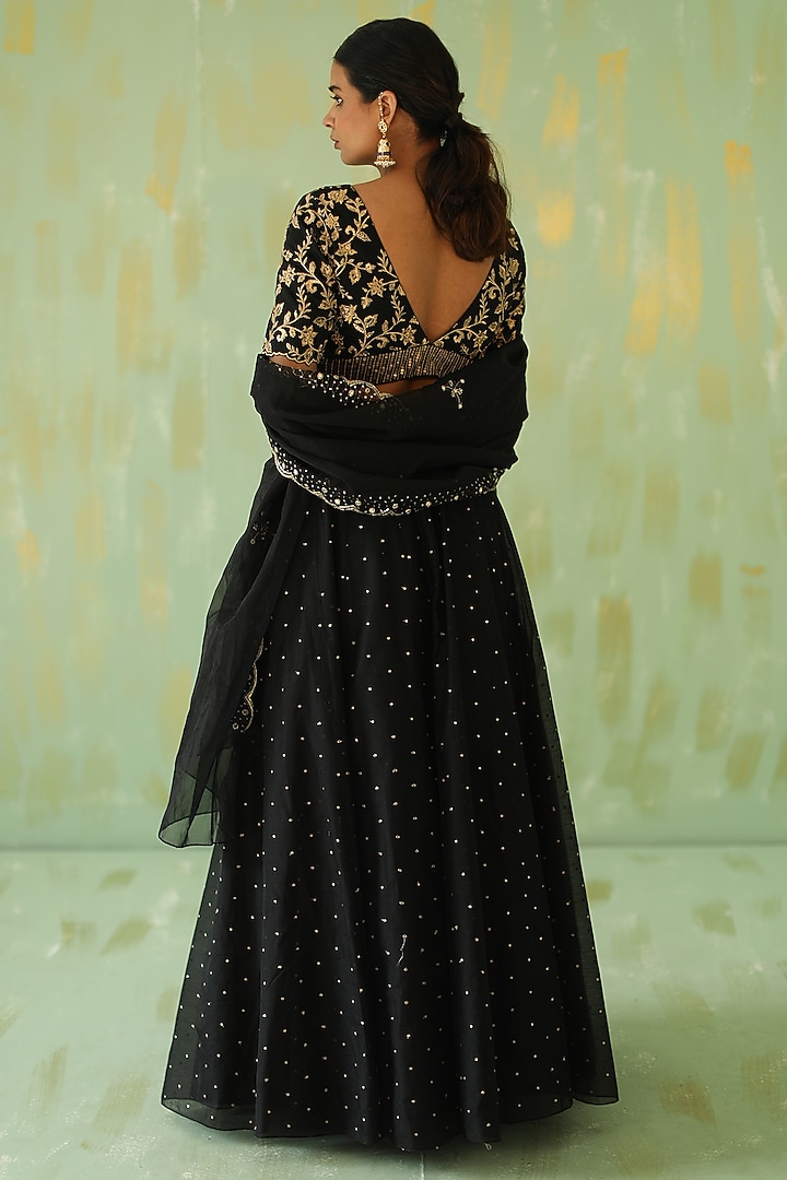 Black Embroidered Wedding Lehenga Set by POULI at Pernia's Pop Up Shop