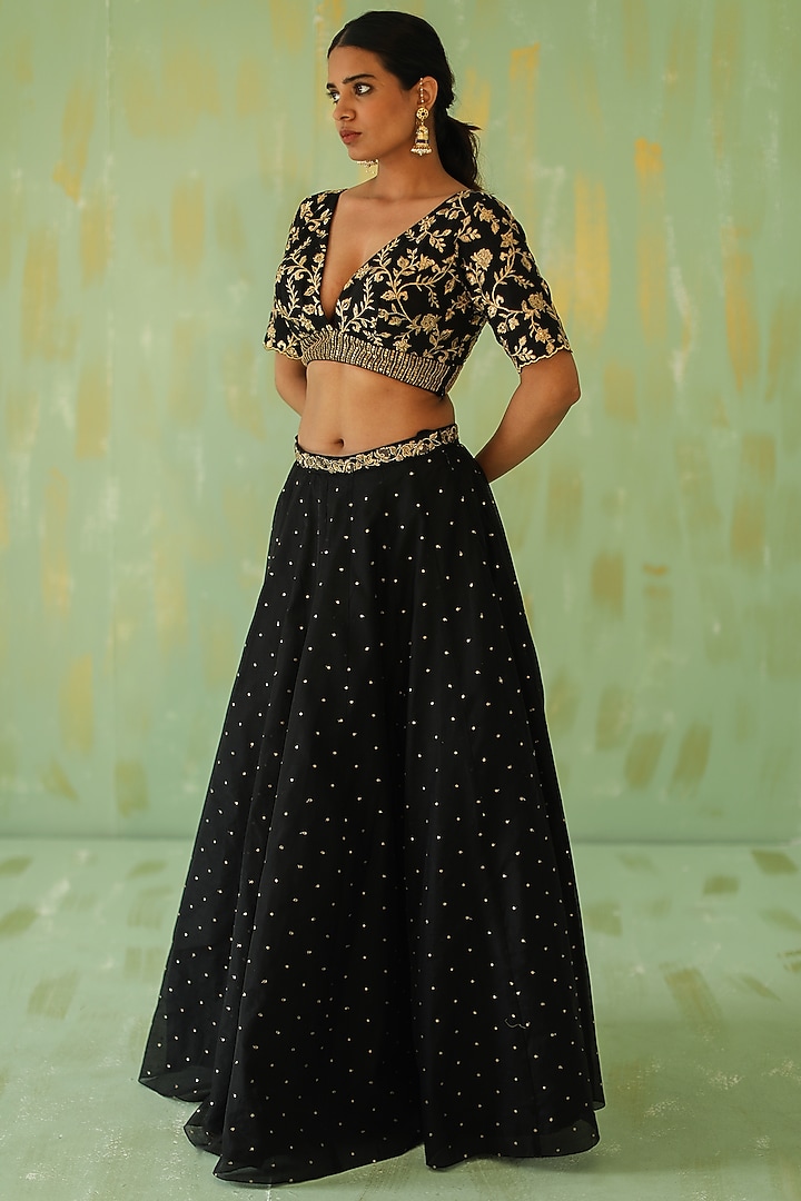 Black Embroidered Wedding Lehenga Set by POULI at Pernia's Pop Up Shop