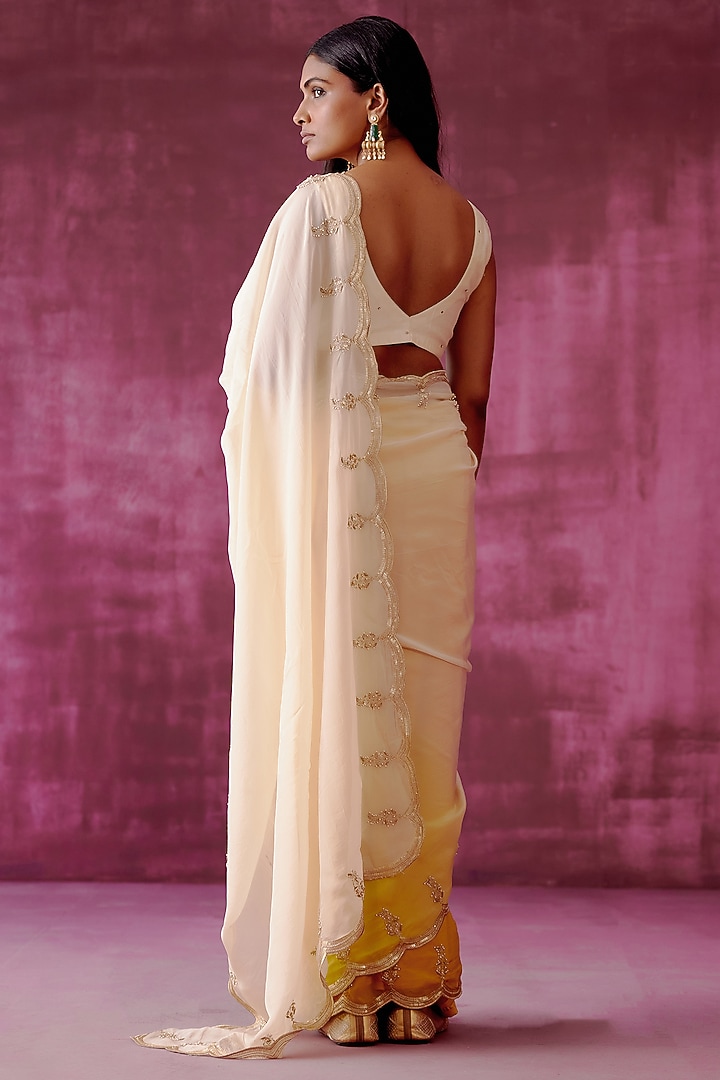 Off-White Embroidered Party Wear Saree Set by POULI at Pernia's Pop Up Shop
