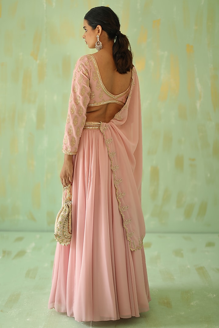 Vintage Pink Embroidered Wedding Lehenga Set by POULI at Pernia's Pop Up Shop