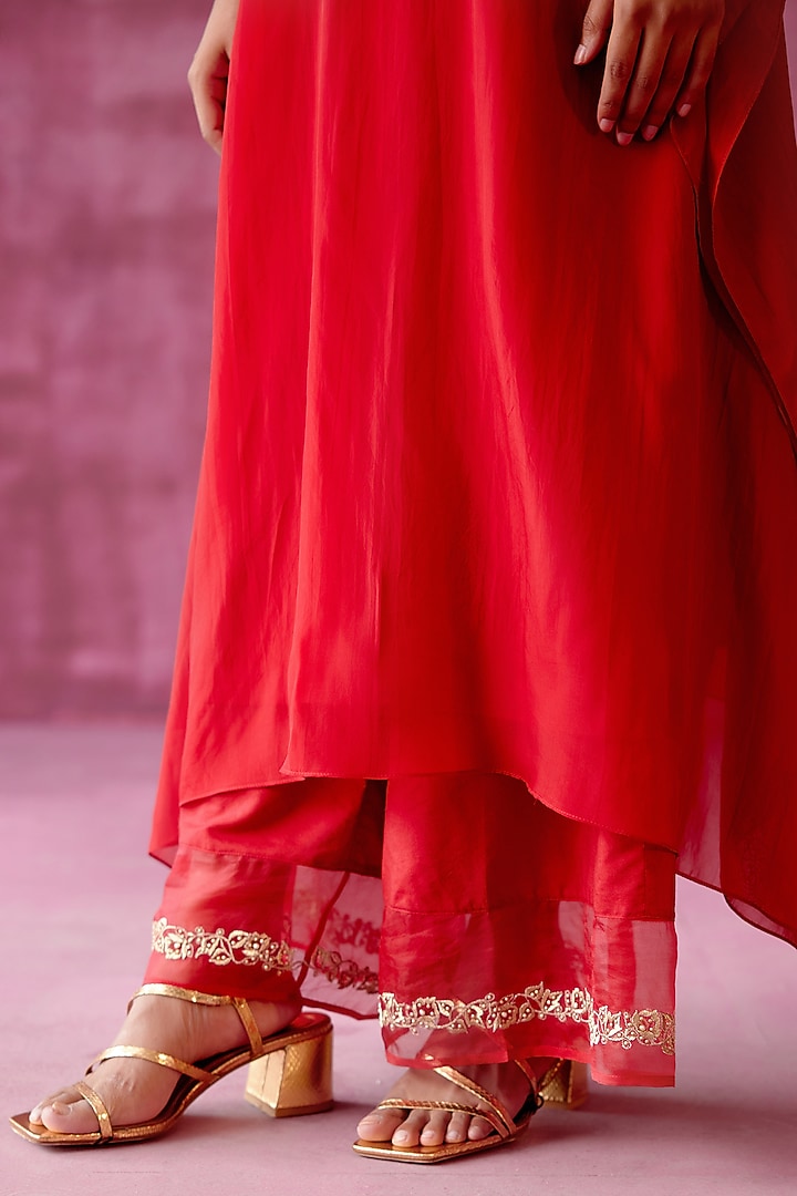 Deep Red Embroidered Kaftan Set by POULI at Pernia's Pop Up Shop