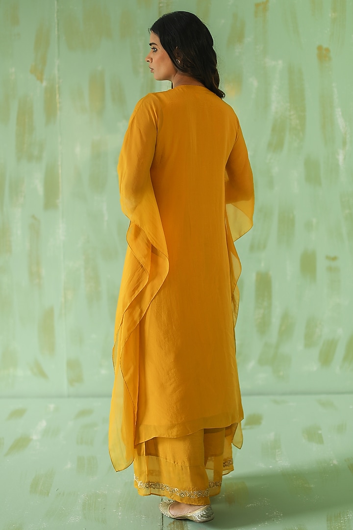 Ochre Yellow Embroidered Kaftan Set by POULI at Pernia's Pop Up Shop