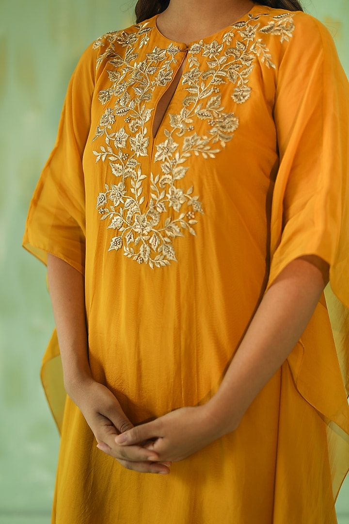 Ochre Yellow Embroidered Kaftan Set by POULI at Pernia's Pop Up Shop