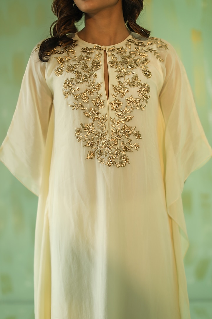 Off-White Embroidered Kaftan Set by POULI at Pernia's Pop Up Shop
