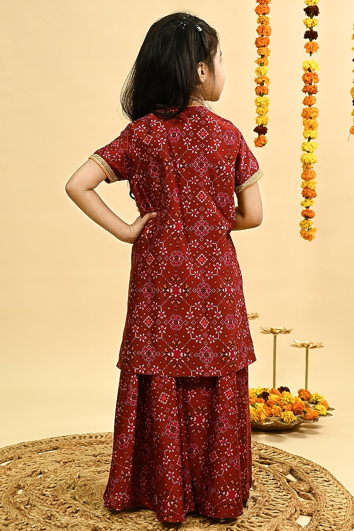 Maroon Pure Chanderi Printed Sharara Set For Girls by Taber Tikri at Pernia's Pop Up Shop