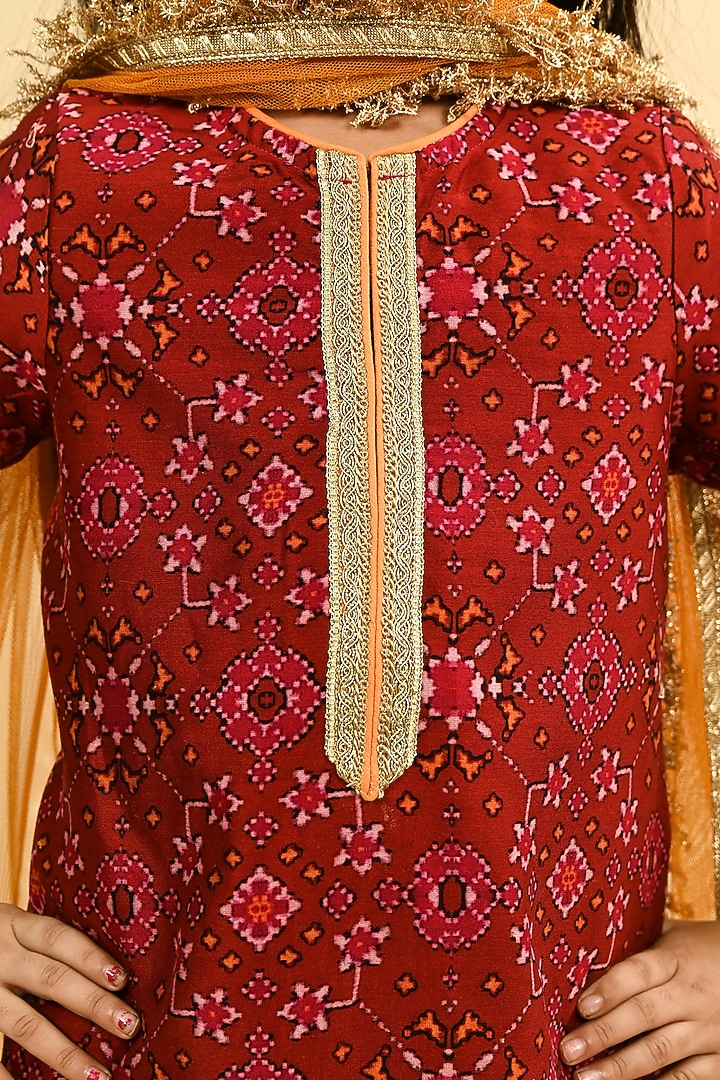 Maroon Pure Chanderi Printed Sharara Set For Girls by Taber Tikri at Pernia's Pop Up Shop