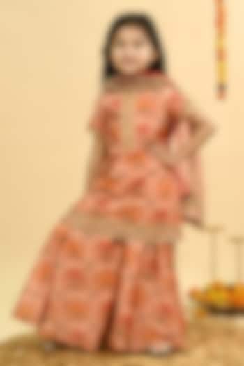 Peach Pure Chanderi Printed Sharara Set For Girls by Taber Tikri at Pernia's Pop Up Shop