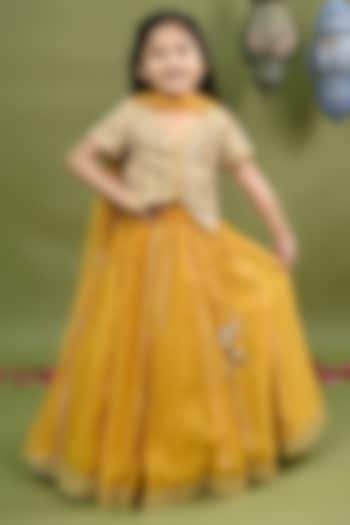 Mustard Yellow Pure Chanderi Gota Work Lehenga Set For Girls by Taber Tikri at Pernia's Pop Up Shop