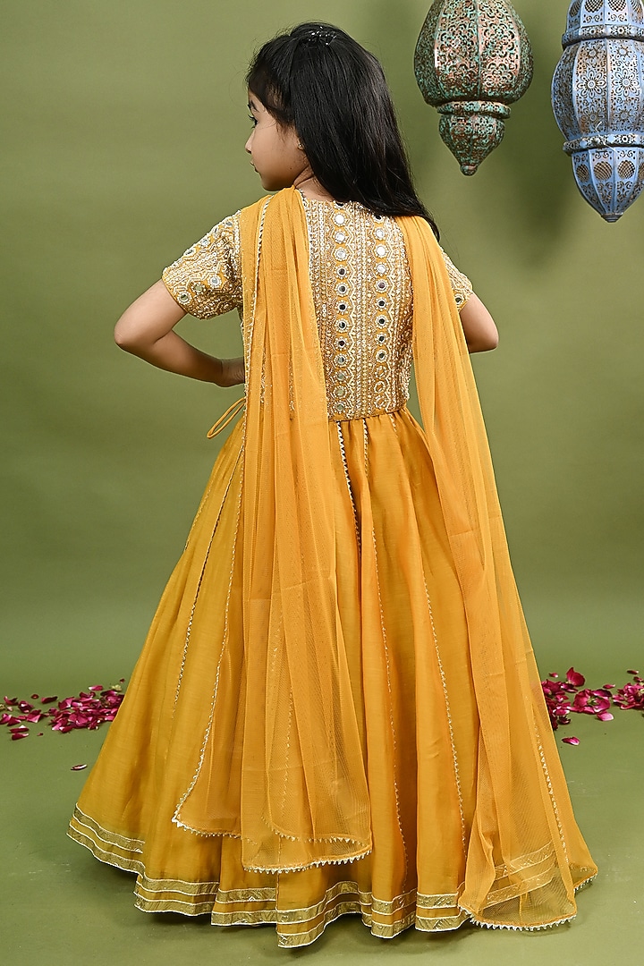 Mustard Yellow Pure Chanderi Gota Work Lehenga Set For Girls by Taber Tikri at Pernia's Pop Up Shop
