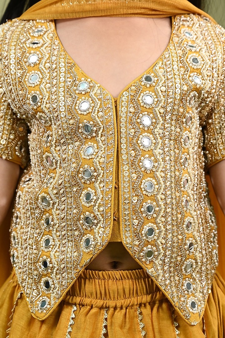 Mustard Yellow Pure Chanderi Gota Work Lehenga Set For Girls by Taber Tikri at Pernia's Pop Up Shop