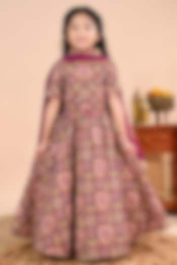 Purple Chinon Lehenga Set For Girls by Taber Tikri at Pernia's Pop Up Shop