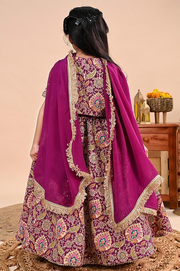Purple Chinon Lehenga Set For Girls by Taber Tikri at Pernia's Pop Up Shop