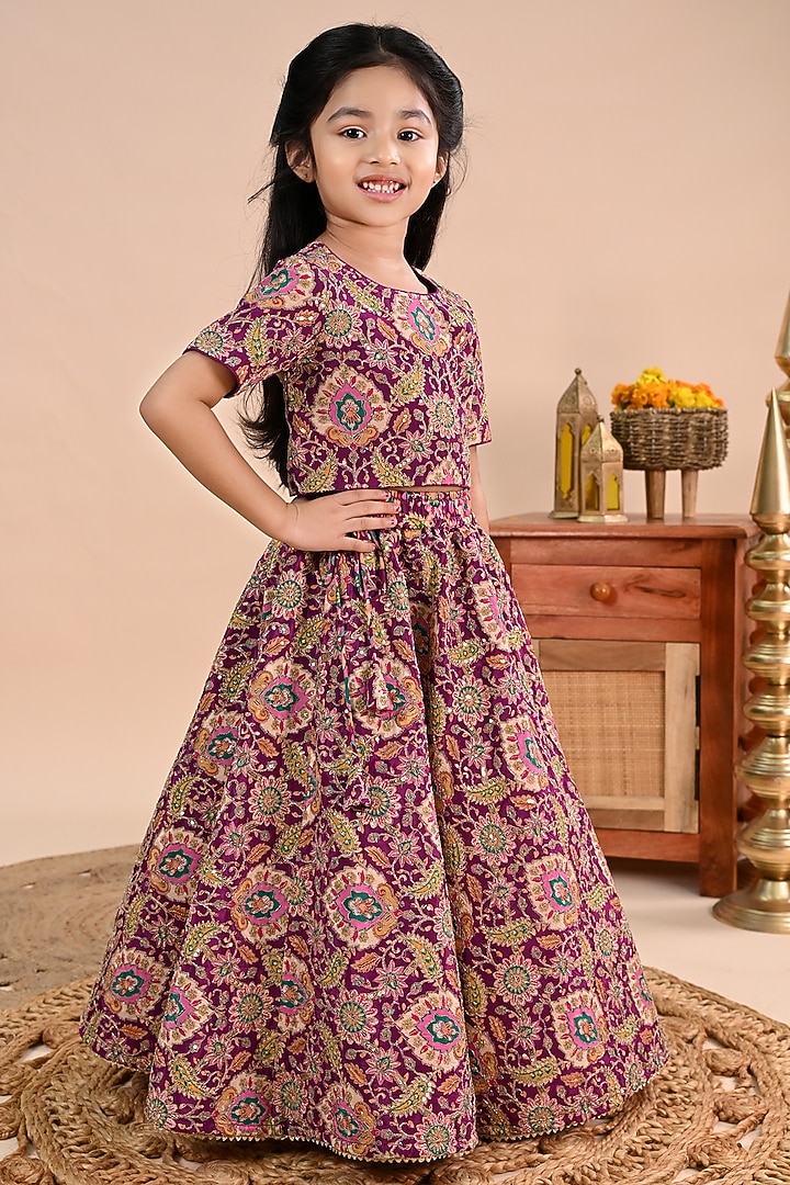 Purple Chinon Lehenga Set For Girls by Taber Tikri at Pernia's Pop Up Shop