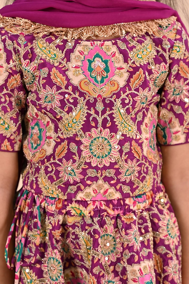 Purple Chinon Lehenga Set For Girls by Taber Tikri at Pernia's Pop Up Shop