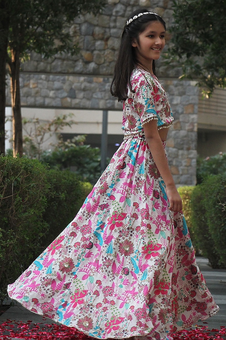 Multi-Colored Chinon Floral Printed Lehenga Set For Girls by Taber Tikri at Pernia's Pop Up Shop