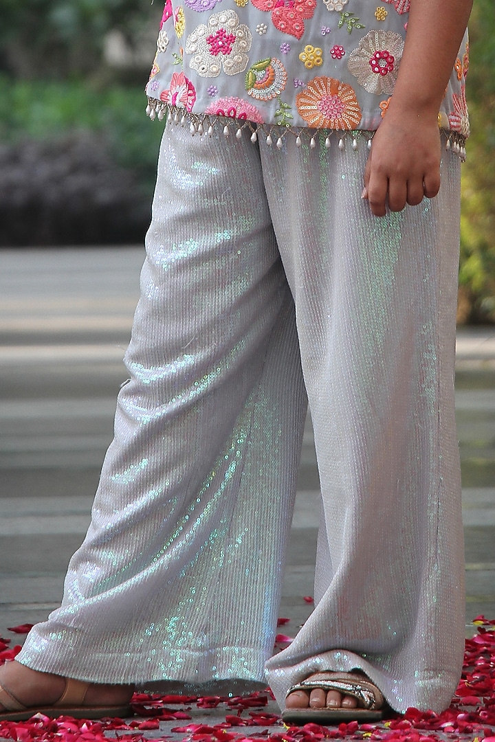 Multi-Colored Georgette Floral Embroidered Short Kurta Set For Girls by Taber Tikri at Pernia's Pop Up Shop
