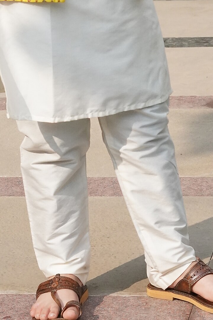 Yellow Cotton Silk Thread Embroidered Nehru Jacket Set For Boys by Taber Tikri at Pernia's Pop Up Shop