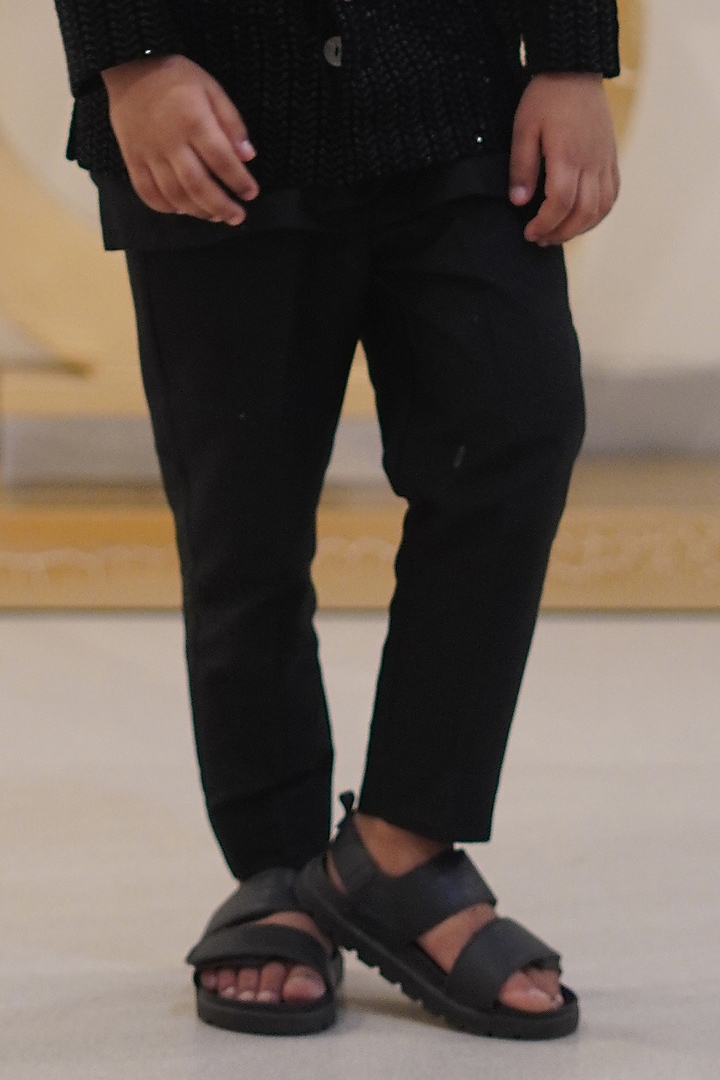 Black Velvet Sequins Embroidered Jacket Set For Boys by Taber Tikri at Pernia's Pop Up Shop