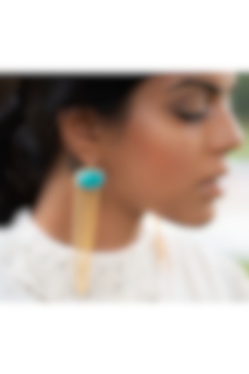 Gold Finish Turquoise Stone Dangler Earrings In Sterling Silver by Tanvi Garg at Pernia's Pop Up Shop