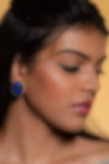 Gold Finish Lapis Lazuli Stud Earrings In Sterling Silver by Tanvi Garg at Pernia's Pop Up Shop