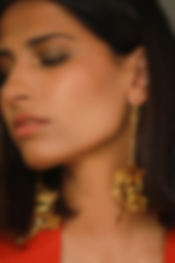 Gold Finish Abresque Dangler Earrings In Sterling Silver by Tanvi Garg at Pernia's Pop Up Shop